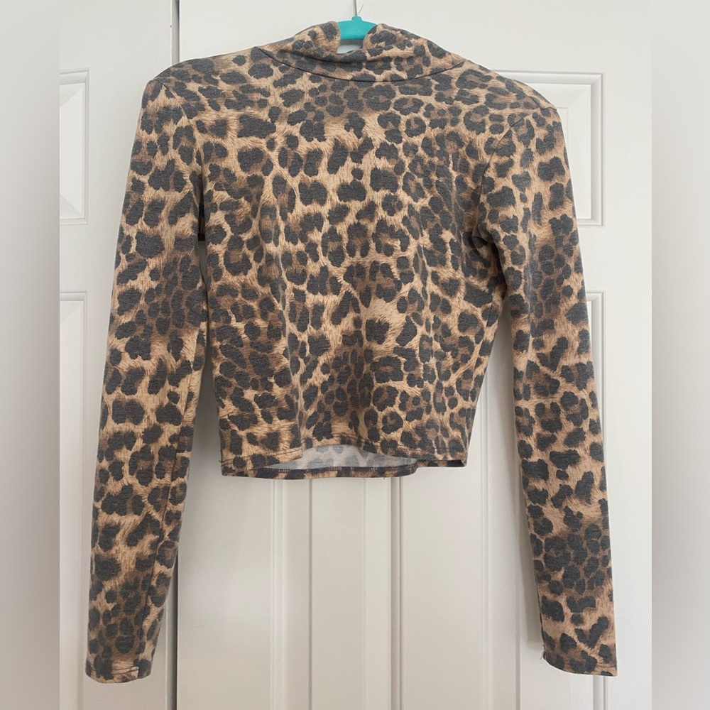 Animal Print Mock Neck Long Sleeve Top